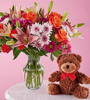Here's Looking at You Bouquet & Bear Set