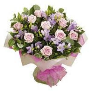 Pink Rose & Freesia Hand tied
